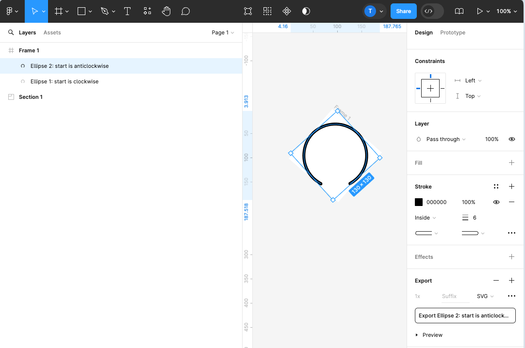 Image showcasing figma screenshot of the gauge SVG with the attributes used