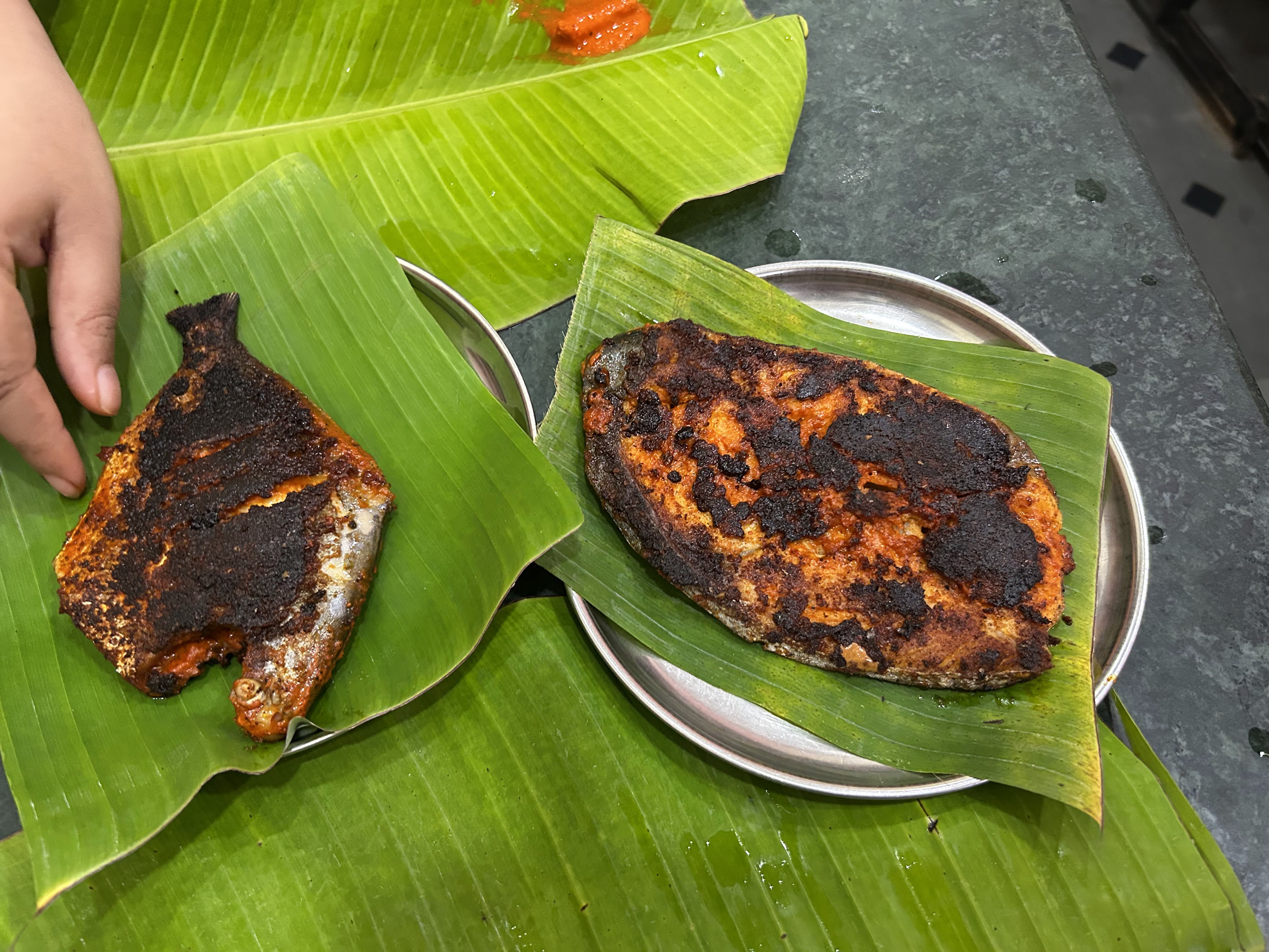 Pompfret and King fish fry at the Mahalakshmi Hotel at Malpe Harbour