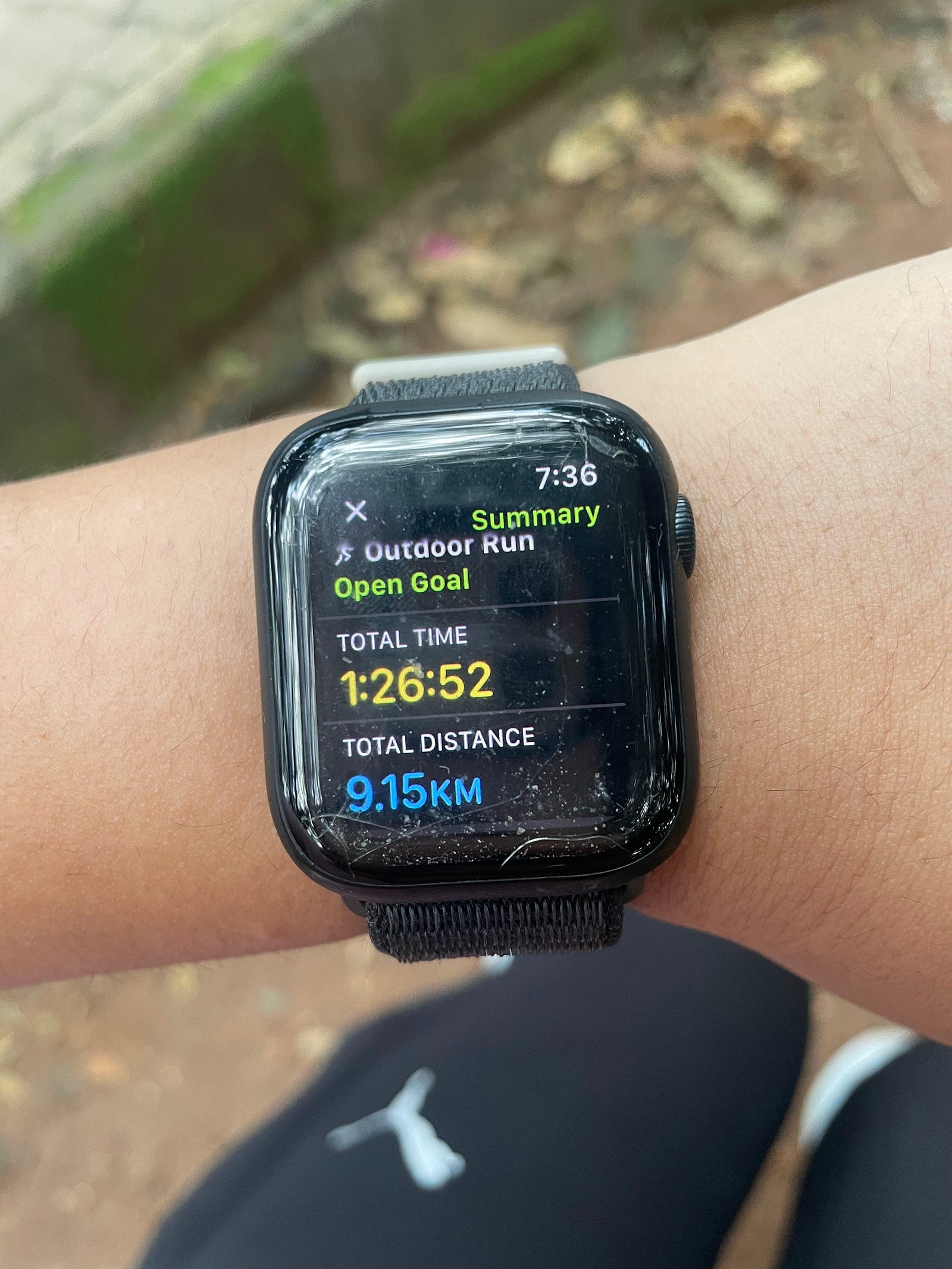 Apple watch showing my 9km run